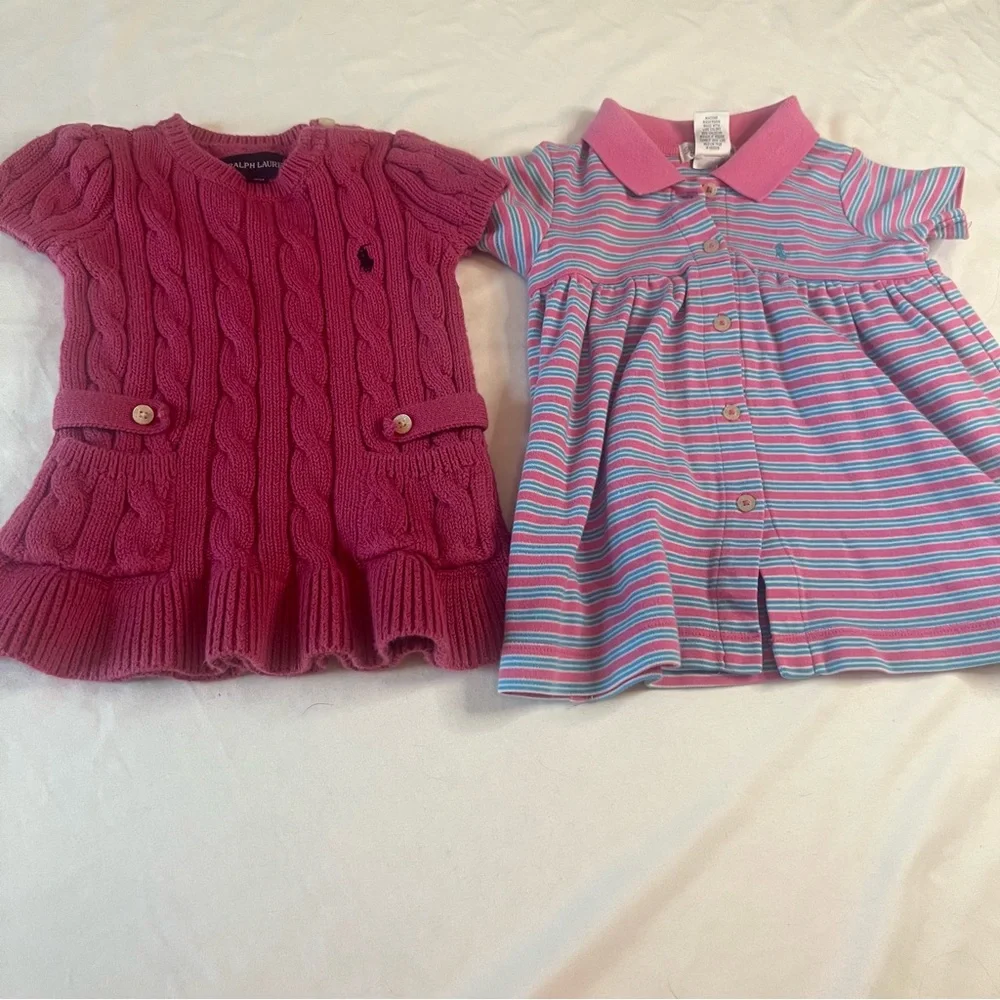 Ralph Lauren Girls‎ 9 Month Pink cable knit & collared Dress Bundle (2 Pieces)